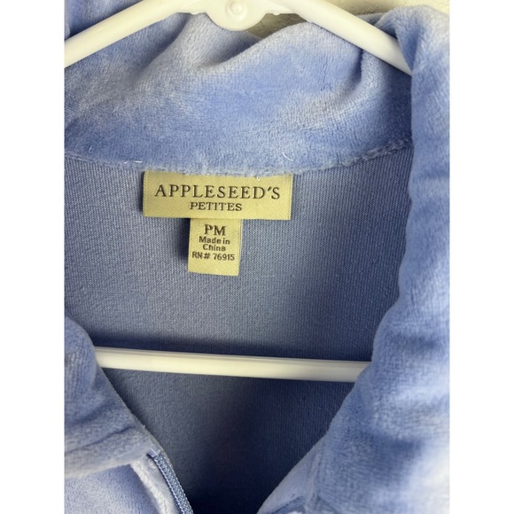 Appleseeds Blue Velour Overcoat House Coat Robe Sz Petite Med Full Zip - Picture 2 of 8